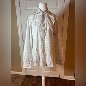 Michael Kors Mens Slim Fit  Untuck Fit Floral White Button Up Shirt Long Sleeve